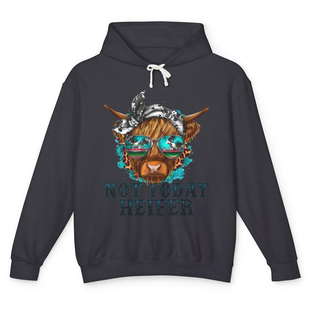 Leopard Highland Cow Sunglasses Not Today Heifer Western Cow Unisex Lightweight Hoodie