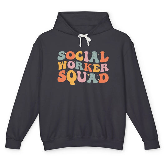 Social Worker Squad Groovy Retro Vintage Rainbow Social Work Unisex Lightweight Hoodie