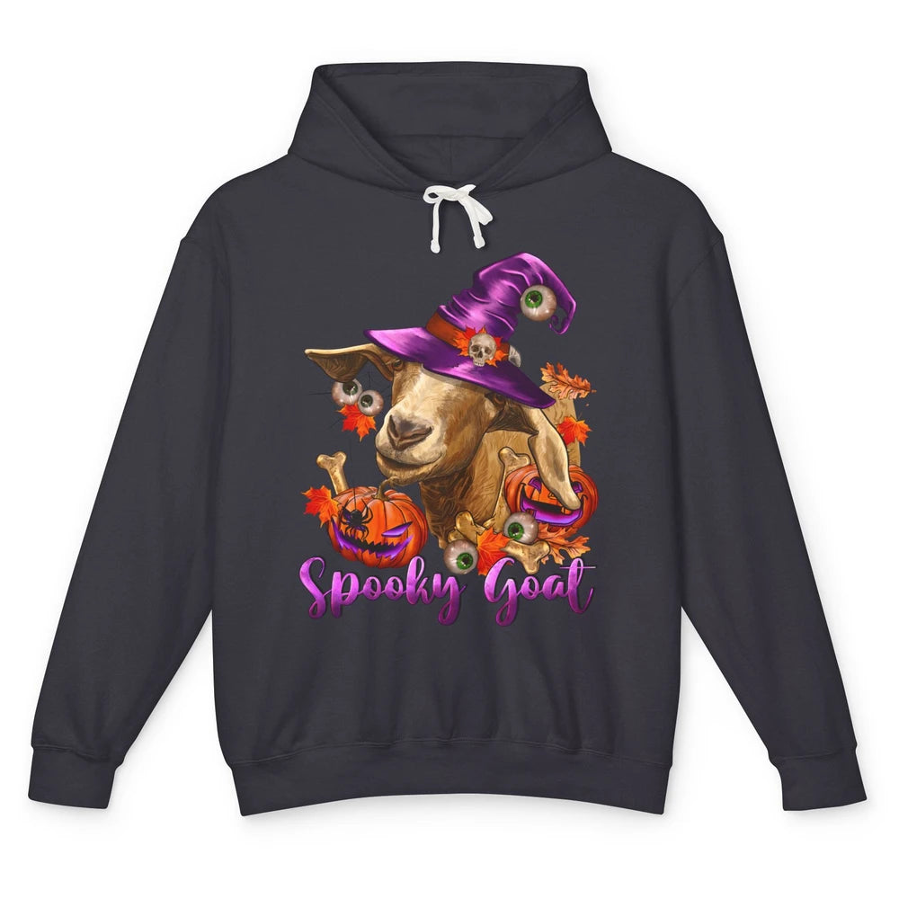 Funny Goat Witch Pumpkin Fall Leaves Halloween Goat Mom Unisex Lightweight Hoodie