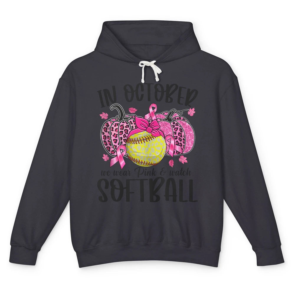 Softball Leopard Pumpkin In October Breast Cancer Awareness Unisex Lightweight Hoodie