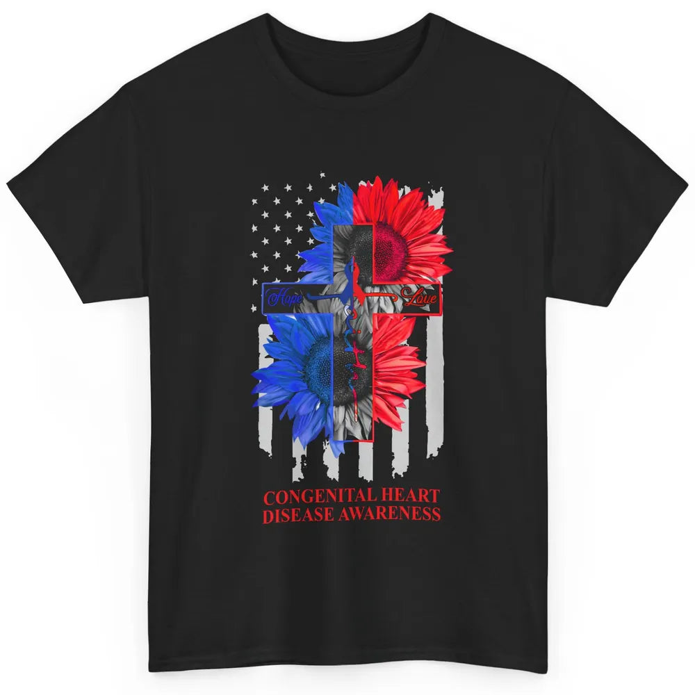 Congenital Heart Disease Awareness US Flag Faith CHD Ribbon Classic Unisex T-Shirt