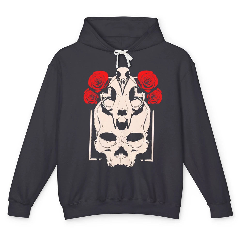 Mystical Skulls Gothic Witch Floral Grunge Magic Occult Edgy Unisex Lightweight Hoodie