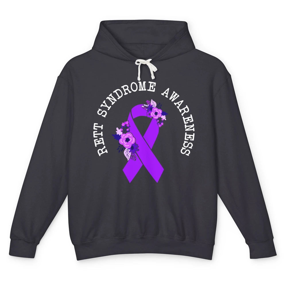 Rett Syndrome Awareness Floral Purple Ribbon Rainbow Unisex Lightweight Hoodie