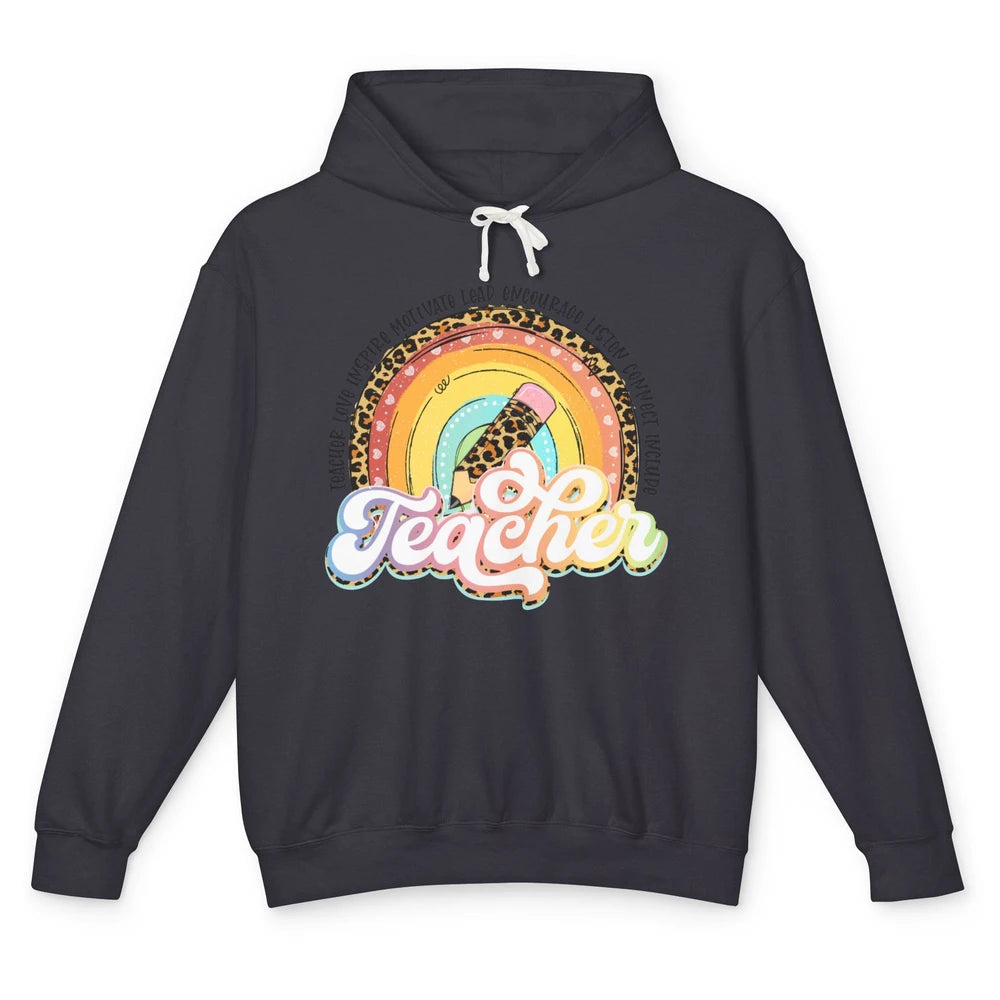 Teacher Life Love Inspire Motivate Appreciation Gift Rainbow Unisex Lightweight Hoodie