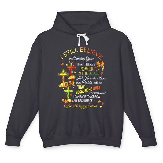 Autumn Fall Still Believe In Amazing Grace Cross Christian Unisex Lightweight Hoodie