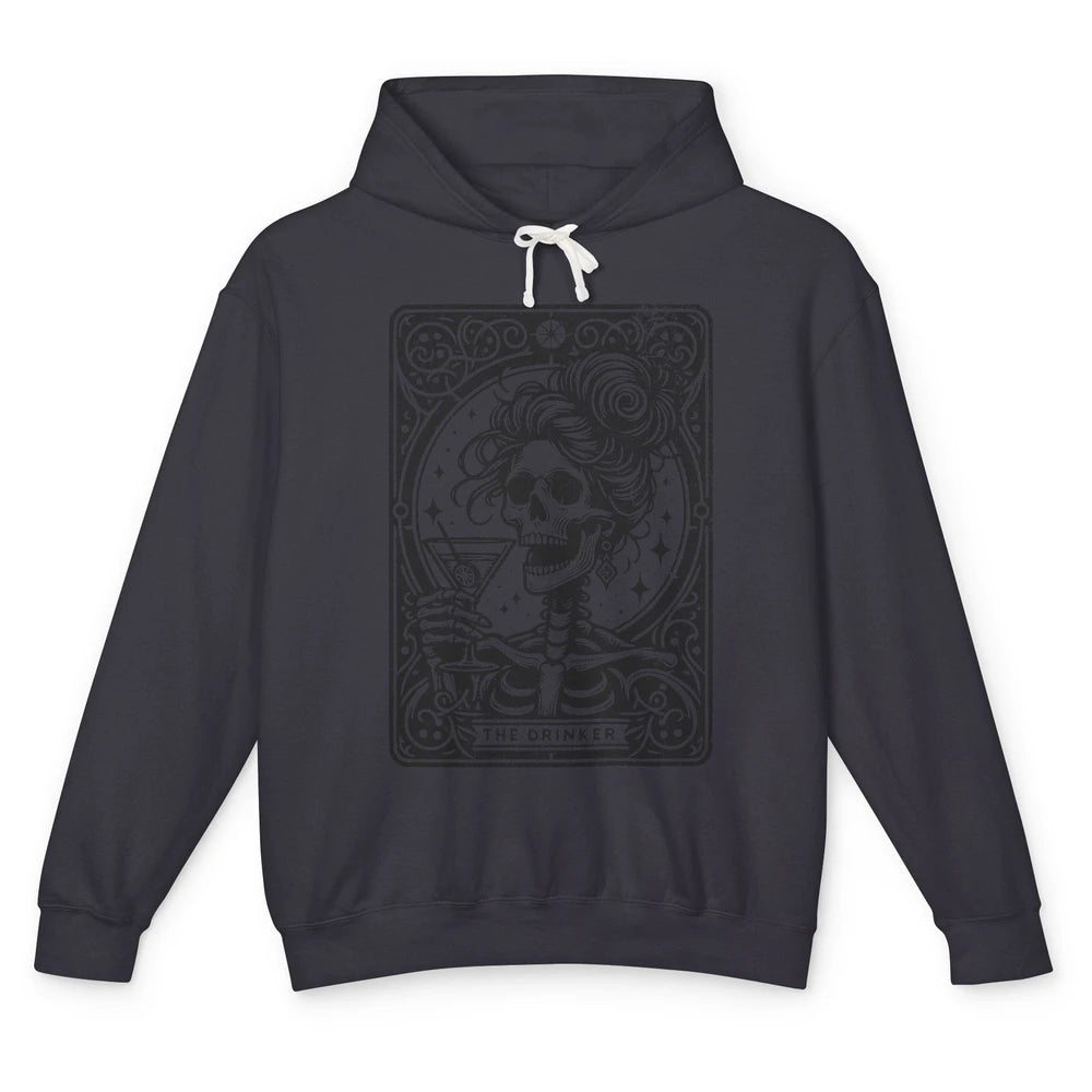 Skeleton The Drinker Tarot Card Halloween Drunk Mom Drinking Unisex Lightweight Hoodie