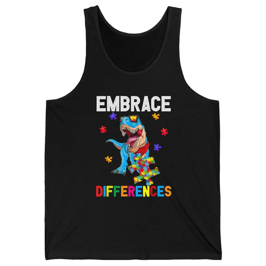 Autism Awareness Dinosaur Puzzle Piece Embrace Differences Unisex Jersey Tank