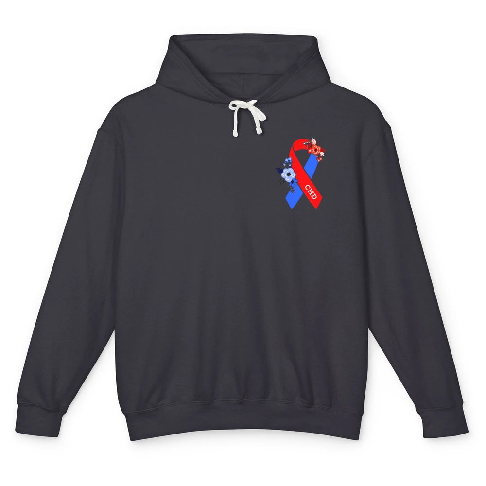 CHD Congenital Heart Disease Awareness Floral Ribbon Pocket Unisex Lightweight Hoodie