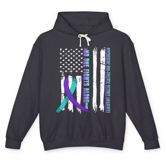 PNES Awareness Purple Teal Ribbon No One Fight Alone US Flag Unisex Lightweight Hoodie