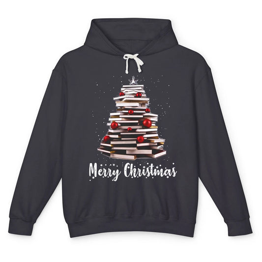 Funny Book Christmas Tree Book Reading Lovers Chritmas Gift Unisex Lightweight Hoodie