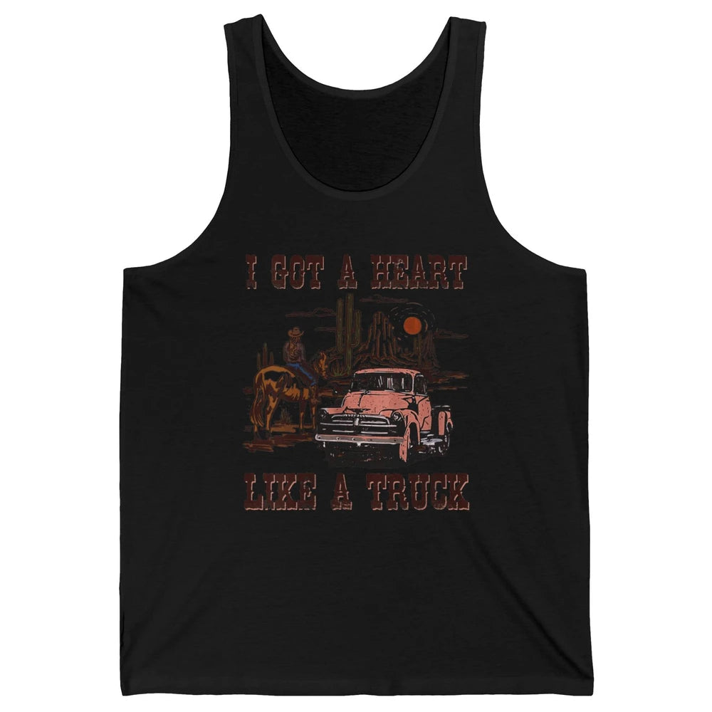 Western Sunset Cowgirl I Got Heart Like Truck Rodeo Cactus Unisex Jersey Tank