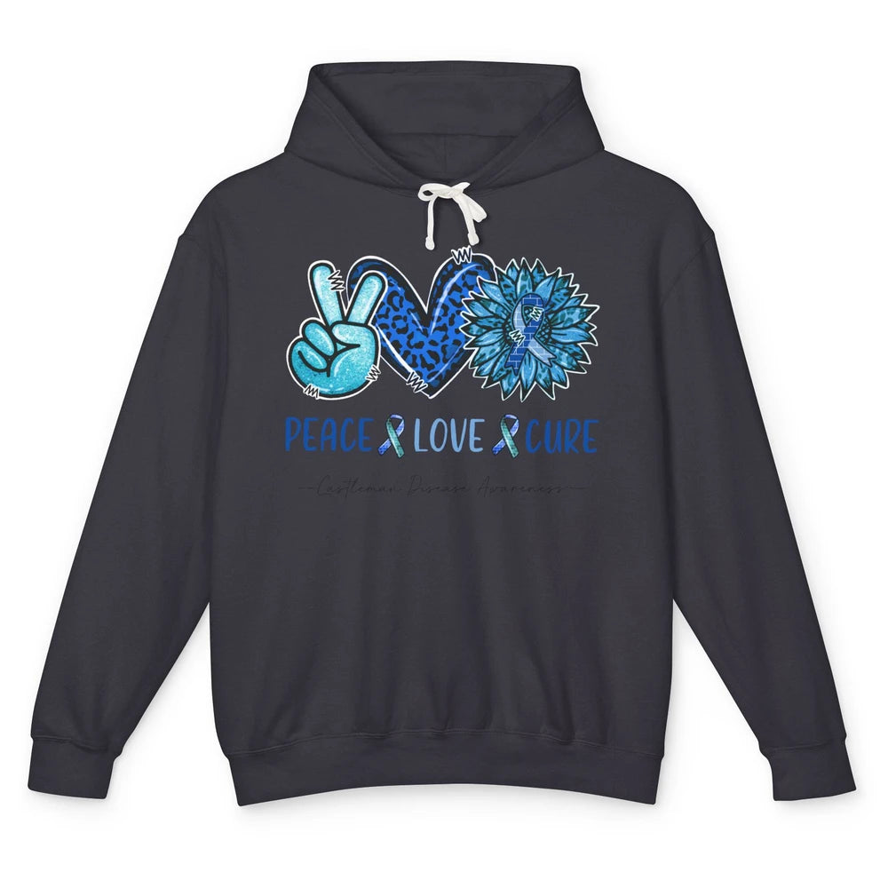 Castleman Disease Awareness Blue Ribbon Peace Love Cure Unisex Lightweight Hoodie