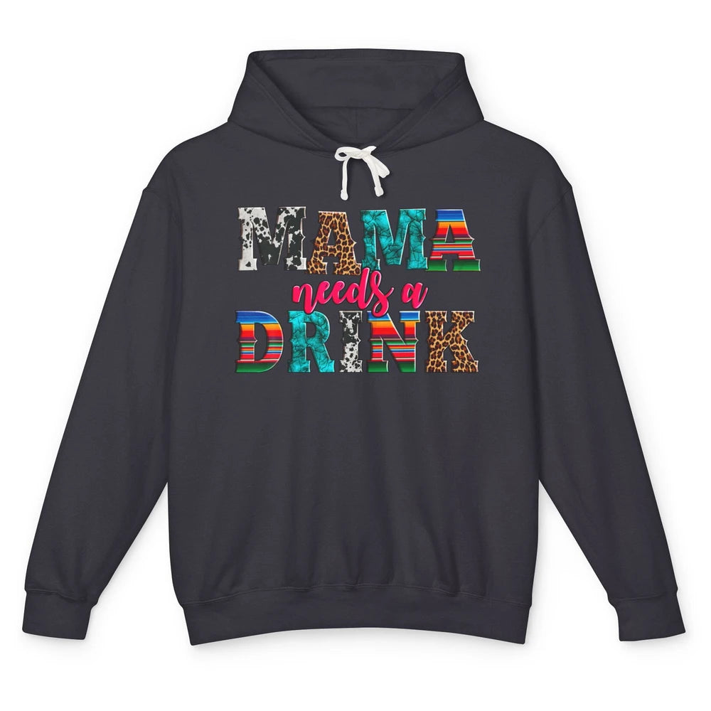 Western Mama Needs Drink Leopard Turquoise Mothers Day Retro Unisex Lightweight Hoodie