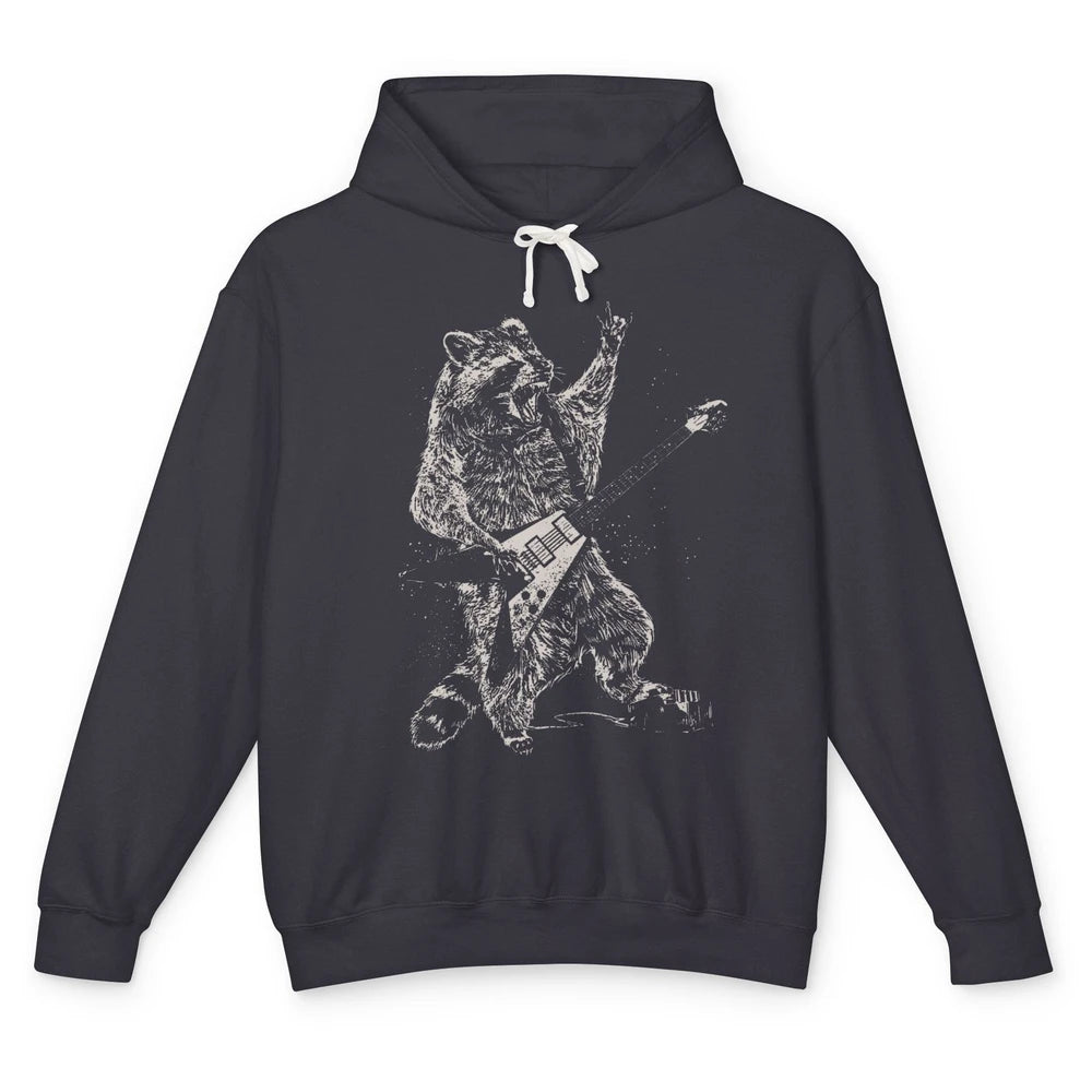 Funny Raccoon Rockstar Electric Guitar Guitarist Musician Unisex Lightweight Hoodie