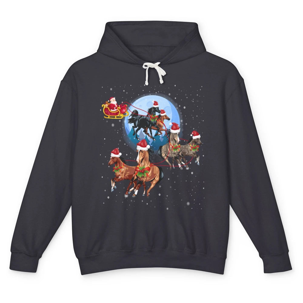 Merry Christmas Horse Drawn Sleigh Riding Santa Claus Xmas Unisex Lightweight Hoodie