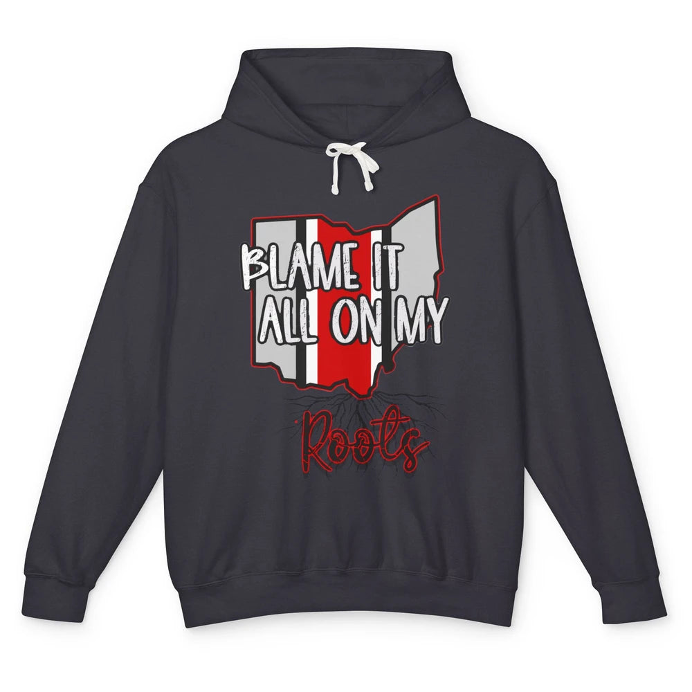 Retro Ohio Map Blame It All On My Roots Ohio Pride Gift Unisex Lightweight Hoodie