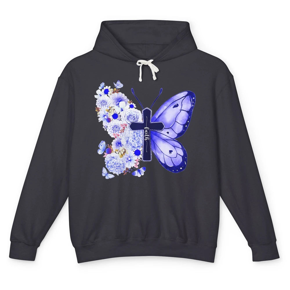 Butterfly Cross Faith Floral God Jesus Christian Bible Women Unisex Lightweight Hoodie