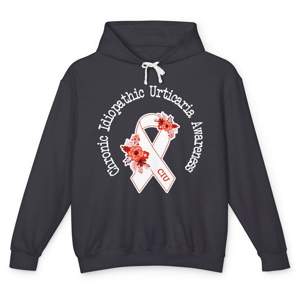 Chronic Idiopathic Urticaria Awareness CIU Red White Ribbon Unisex Lightweight Hoodie