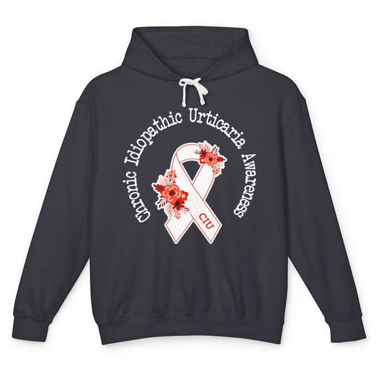 Chronic Idiopathic Urticaria Awareness CIU Red White Ribbon Unisex Lightweight Hoodie