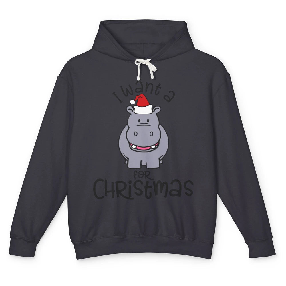 Funny I Want A Hippopotamus For Christmas Tree Hippo Santa Unisex Lightweight Hoodie