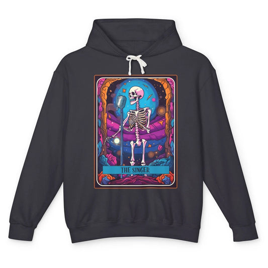 Retro Skeleton Singing The Singer Tarot Card Halloween Unisex Lightweight Hoodie