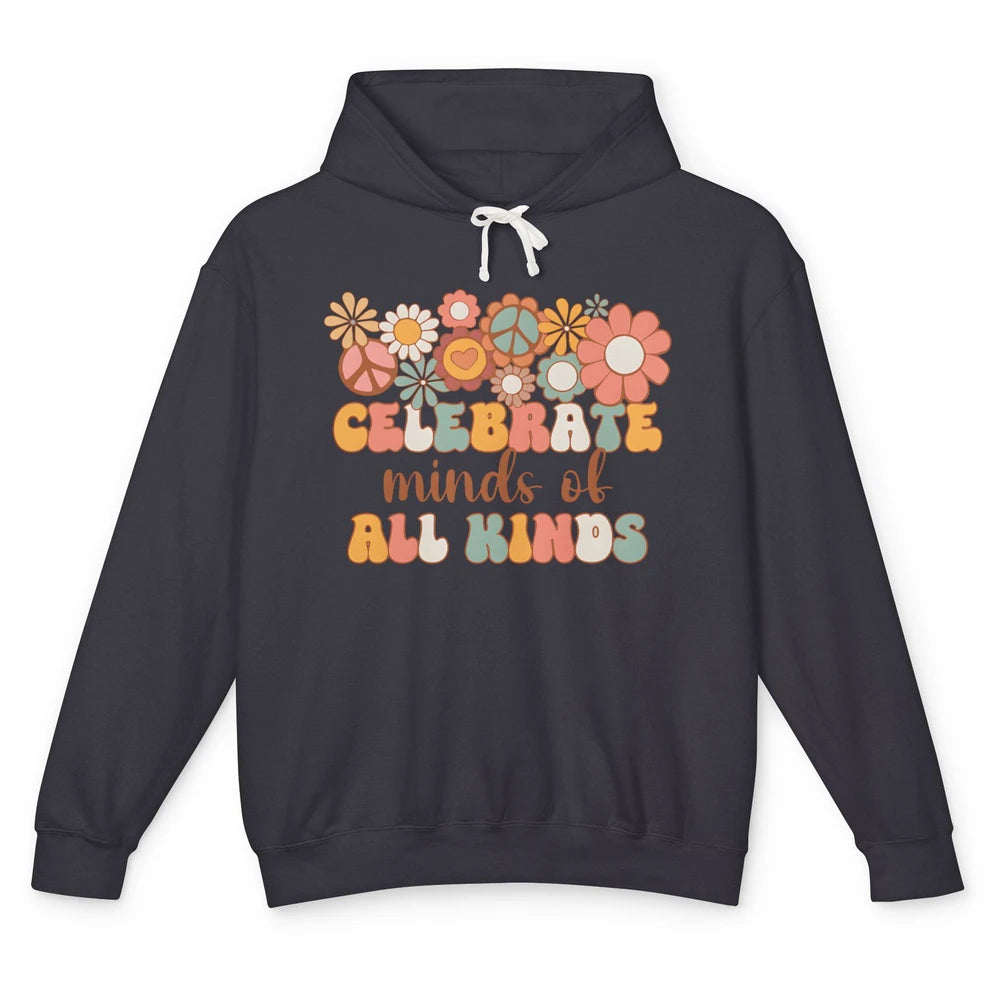 Retro Groovy Autism Celebrate Minds Of All Kind Sped Teacher Unisex Lightweight Hoodie