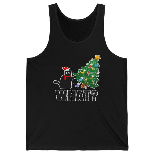 Black Cat Pushing Christmas Tree What Xmas Lights Santa Hat Unisex Jersey Tank