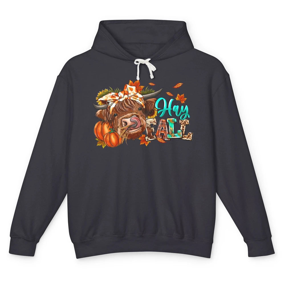 Hay Fall Highland Cow Pumpkin Western Country Farm Autumn Unisex Lightweight Hoodie