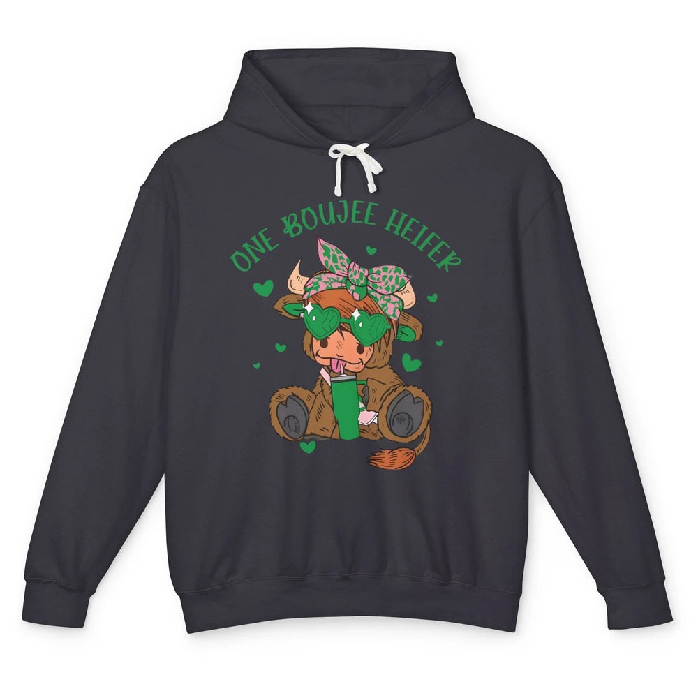 St Patricks Highland Cow One Boujee Heifer Shamrock St Paddy Unisex Lightweight Hoodie