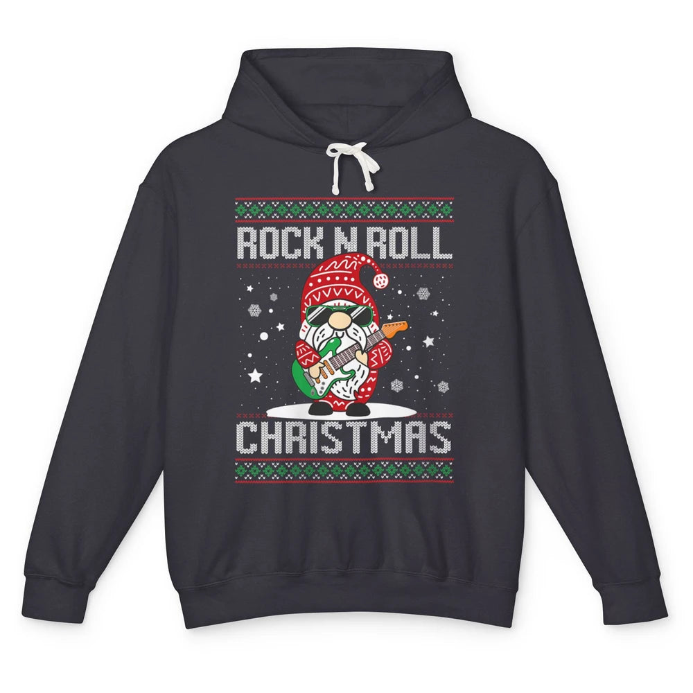 Guitarist Santa Gnome Guitar Rock N Roll Xmas Ugly Christmas Unisex Lightweight Hoodie