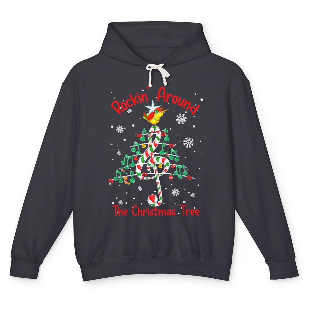 Rockin' Around The Christmas Tree Xmas Music Note Snow Retro Unisex Lightweight Hoodie