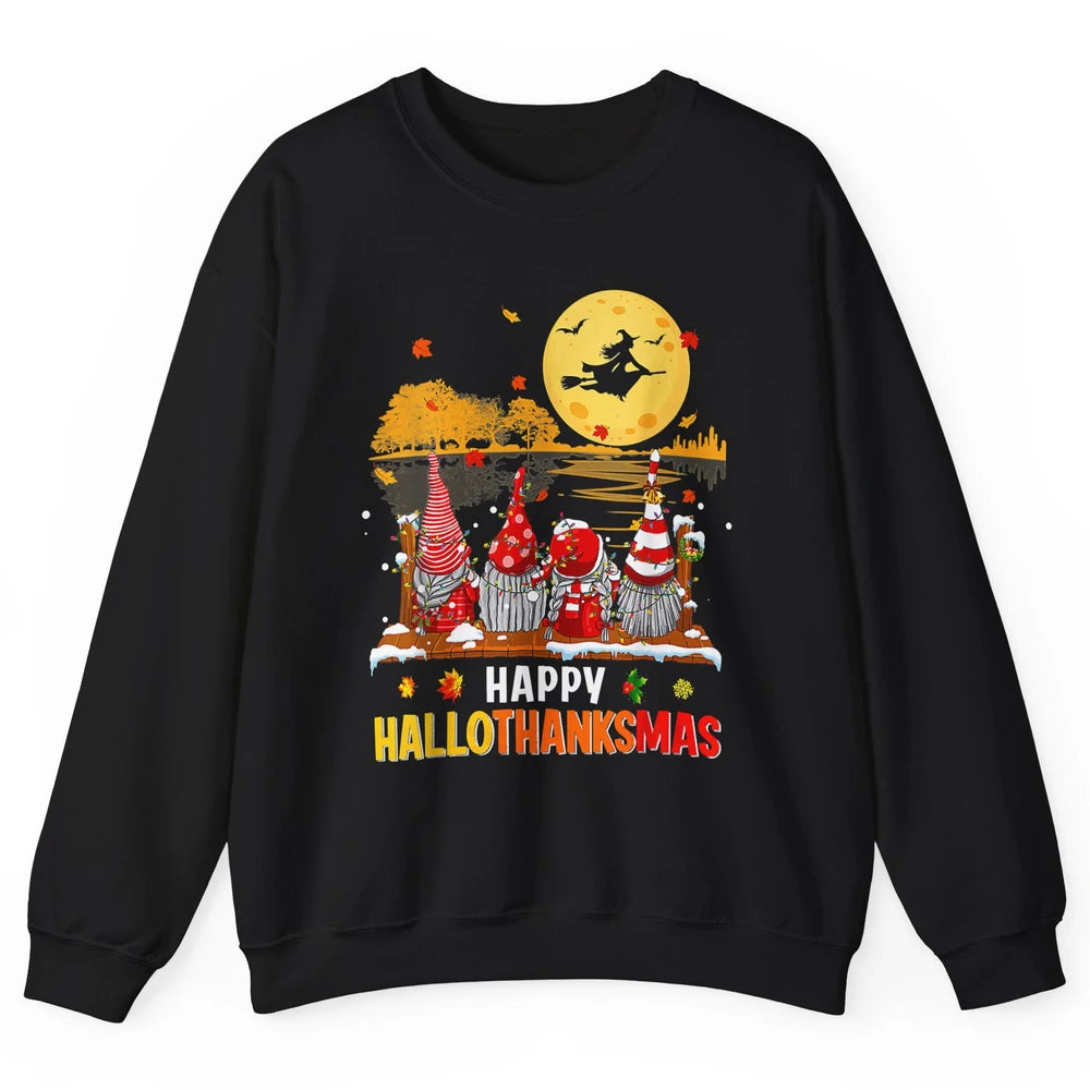 Merry Christmas Gnomes Happy Halloween Witch Xmas Lights Unisex Crewneck Sweatshirt