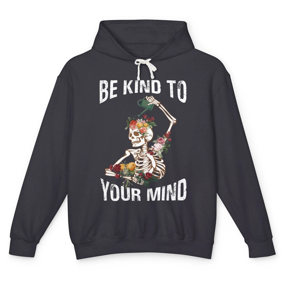 Be Kind Skull Retro Floral Skeleton Motivation Positive Mind Unisex Lightweight Hoodie