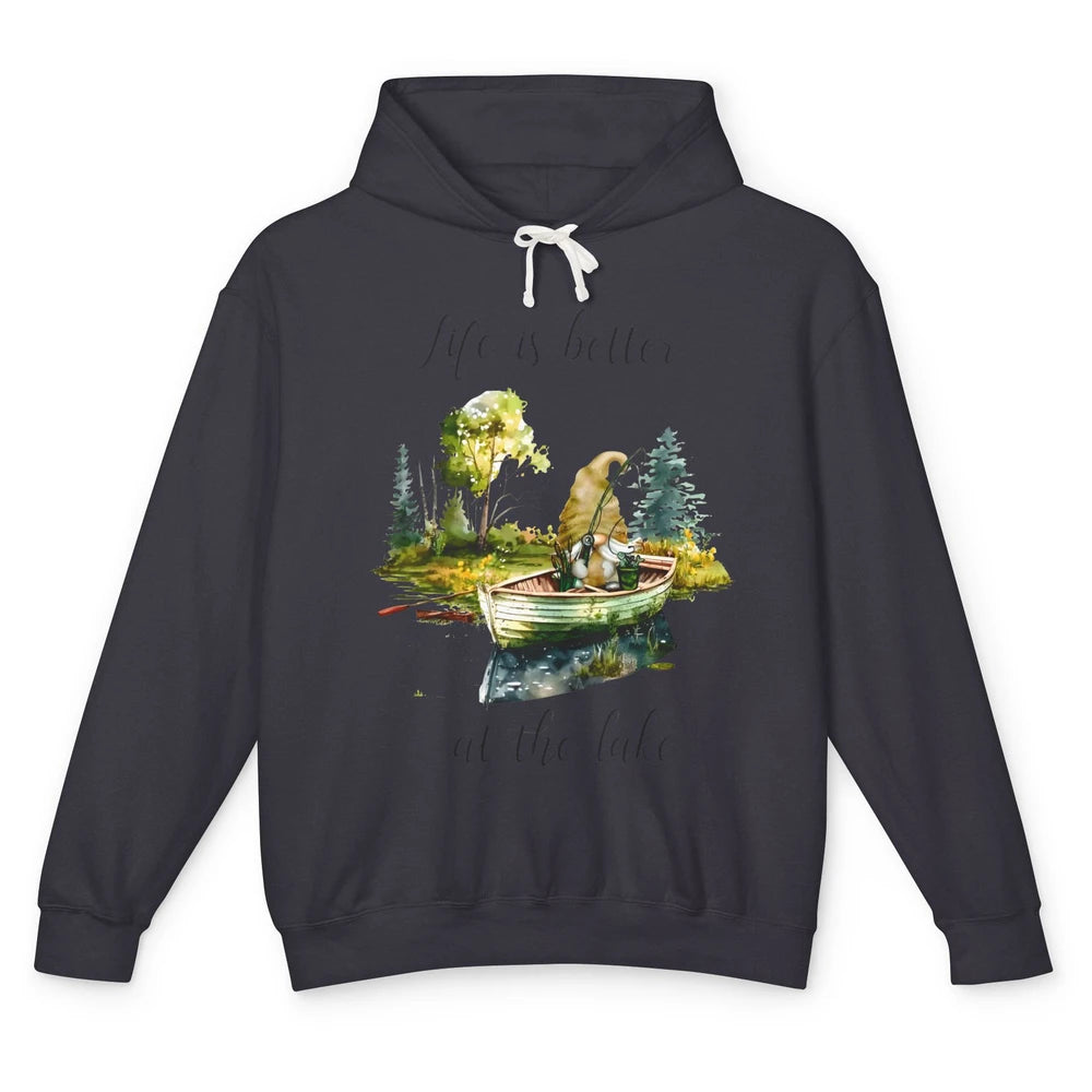 Fishing Gnome Fishing Boat Fisherman Outdoors Father Gift Unisex Lightweight Hoodie