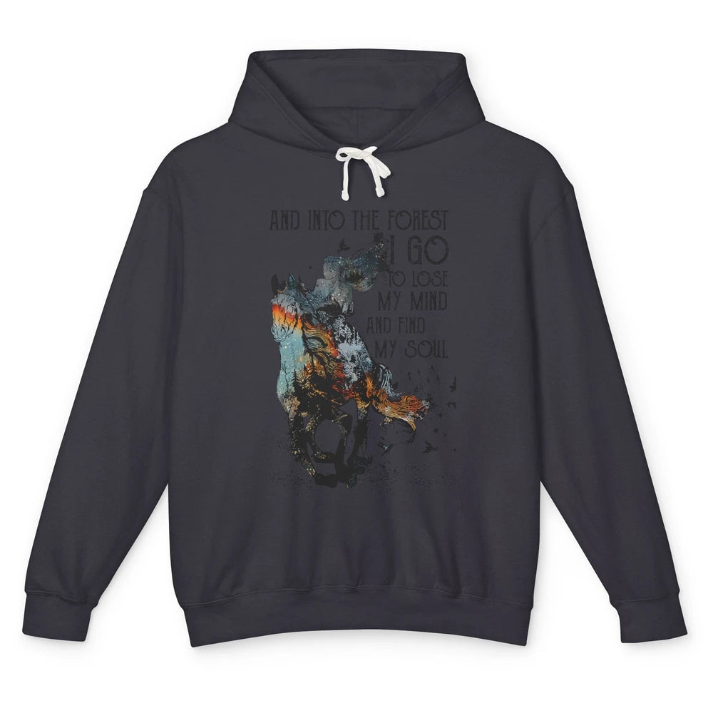 Retro Cowgirl Riding Horse Into Forest I Go Western Cowboy Unisex Lightweight Hoodie