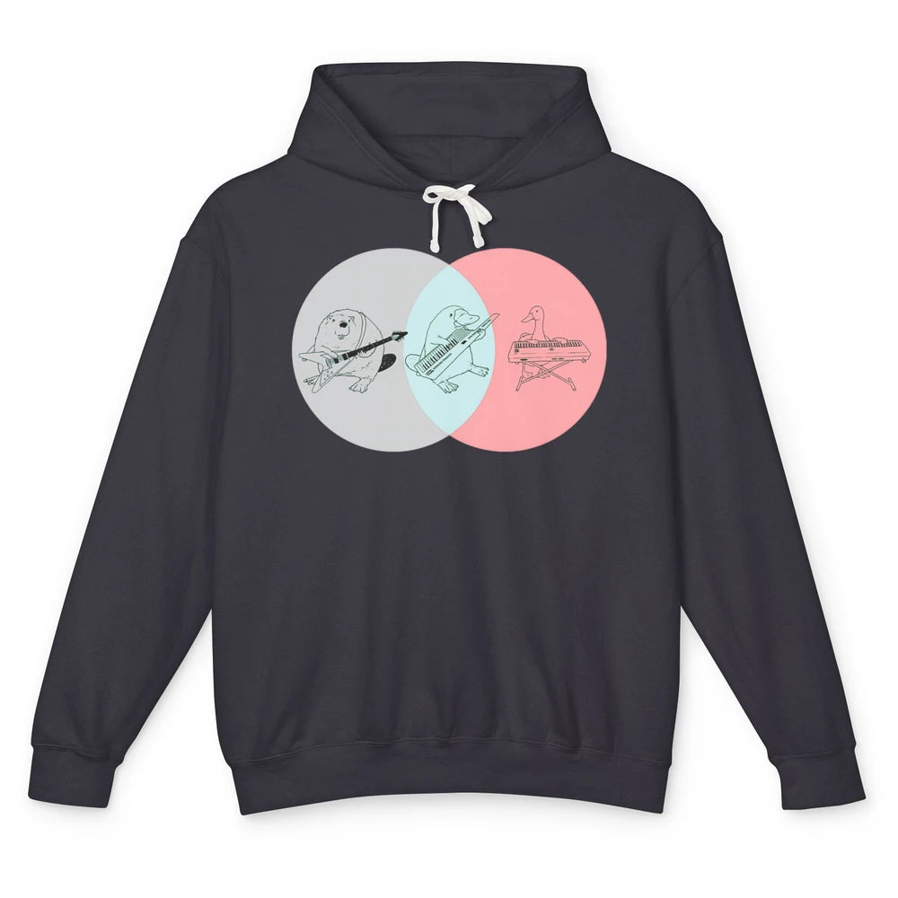 Keytar Platypus Venn Diagram Gray Blue Pink Guitarist Music Unisex Lightweight Hoodie