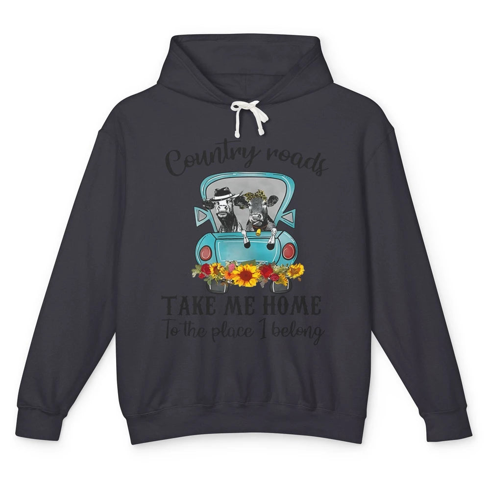 Funny Cow Sunflower Truck Country Roads Western Country Farm Unisex Lightweight Hoodie