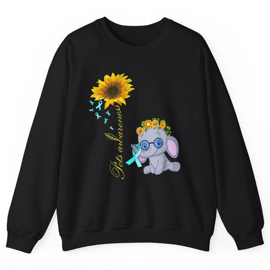 Sunflower Baby Elephant POTS Awareness Turquoise Ribbon Gift Unisex Crewneck Sweatshirt