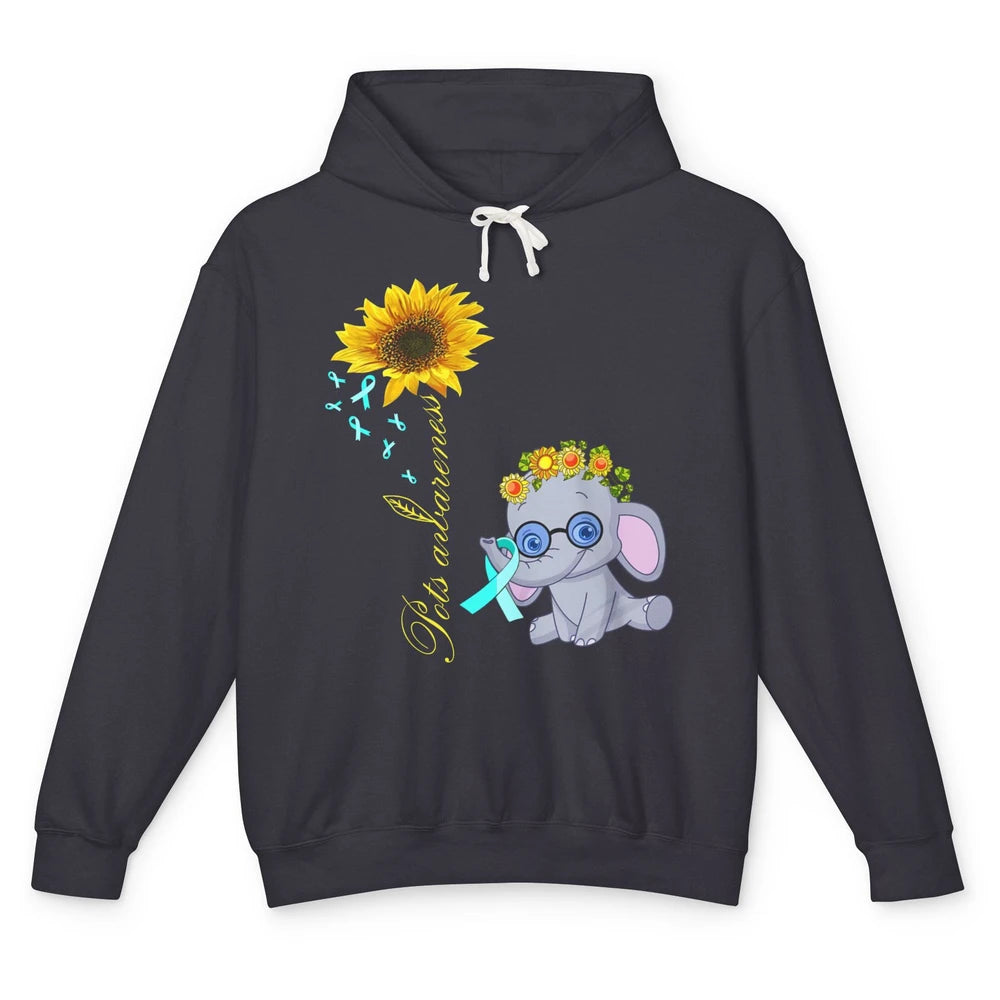 Sunflower Baby Elephant POTS Awareness Turquoise Ribbon Gift Unisex Lightweight Hoodie