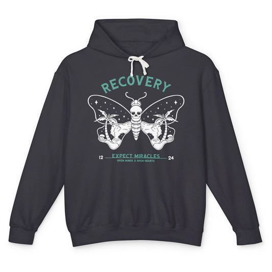 Butterfly Skull Skeleton Addiction Recovery Awareness Gothic Unisex Lightweight Hoodie