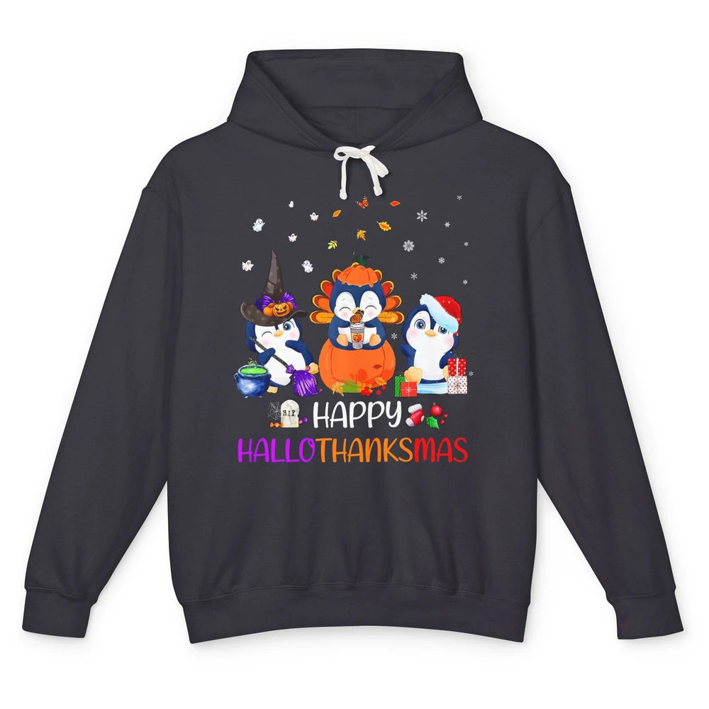 Happy HalloThanksMas Fall Pumpkin Funny Penguin Lovers Gift Unisex Lightweight Hoodie