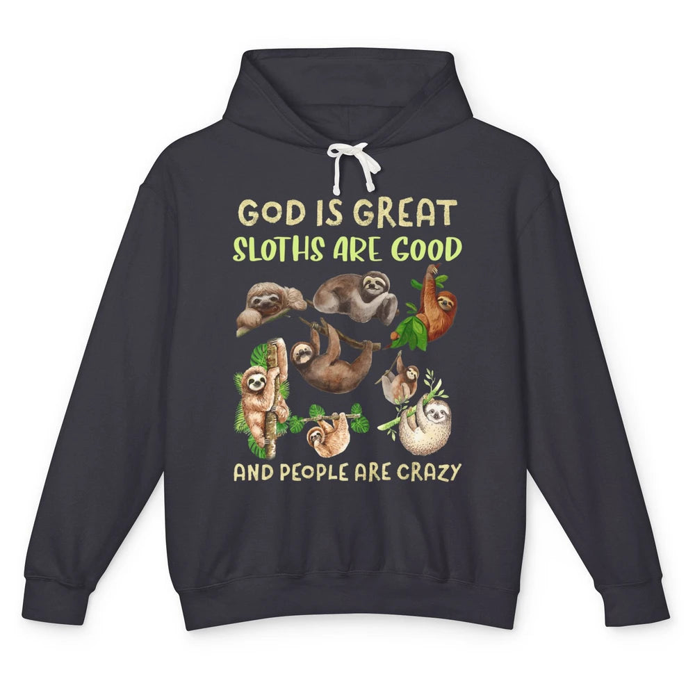 Funny God Great Sloths Are Good Jesus Christian Faith Bible Unisex Lightweight Hoodie