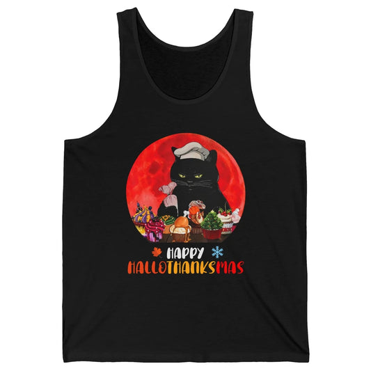 Black Cat Happy Hallothanksmas Baker Cat Halloween Christmas Unisex Jersey Tank