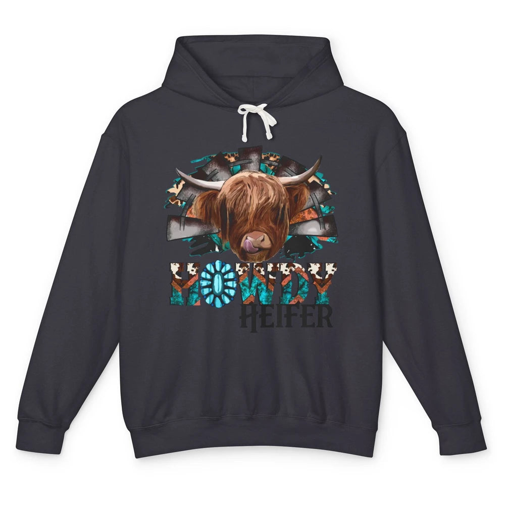 Leopard Highland Cow Howdy Heifer Western Country Cowboy Unisex Lightweight Hoodie