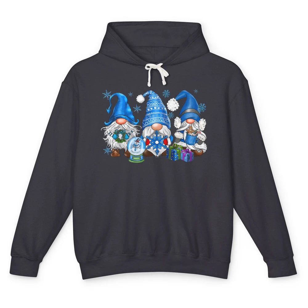 Retro Blue Snowman Gnomes Blue Christmas Winter Gnomies Xmas Unisex Lightweight Hoodie