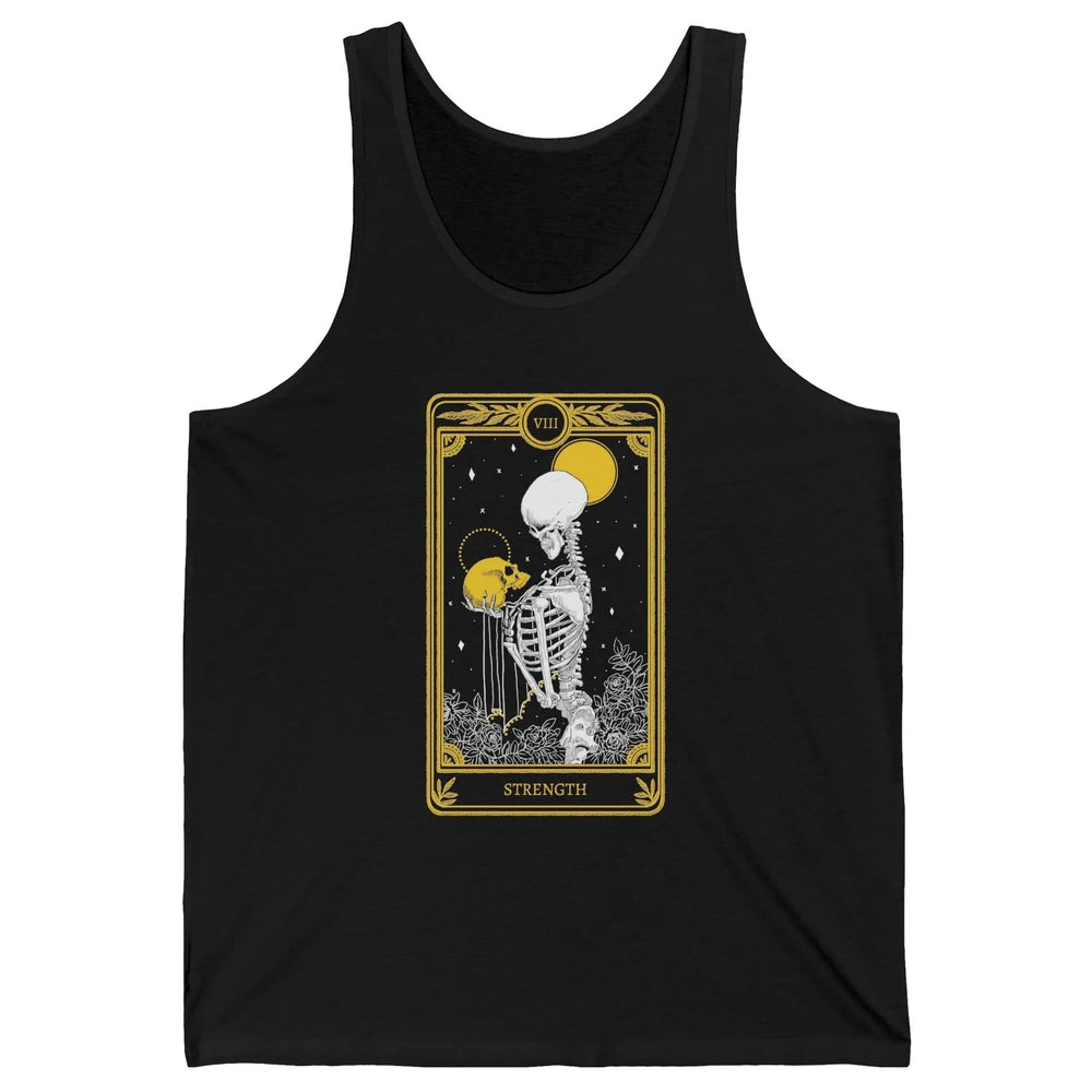 Retro Skeleton Holding Skull Strength Tarot Card Halloween Unisex Jersey Tank