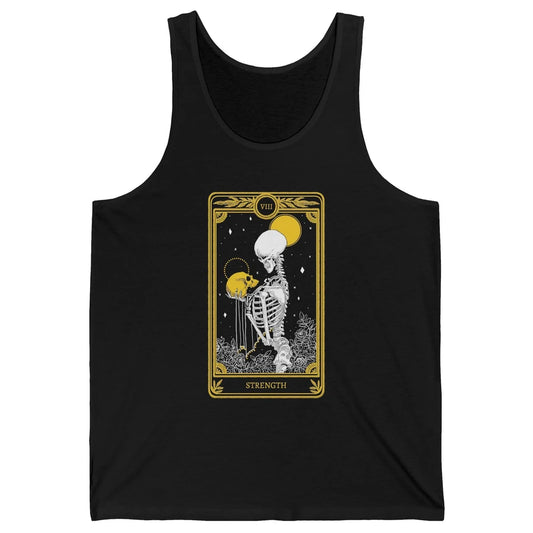 Retro Skeleton Holding Skull Strength Tarot Card Halloween Unisex Jersey Tank