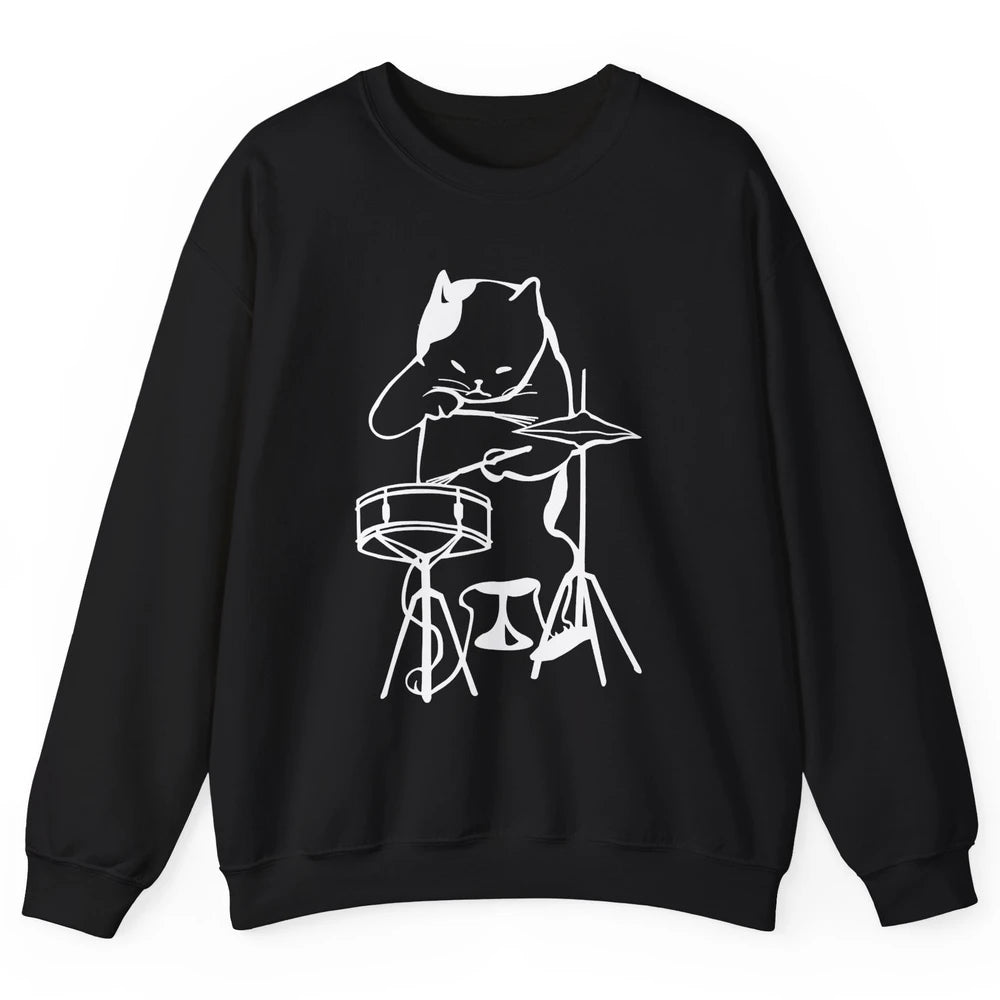 Black Cat Drumming Drummers Percussionists Musician Gift Unisex Crewneck Sweatshirt