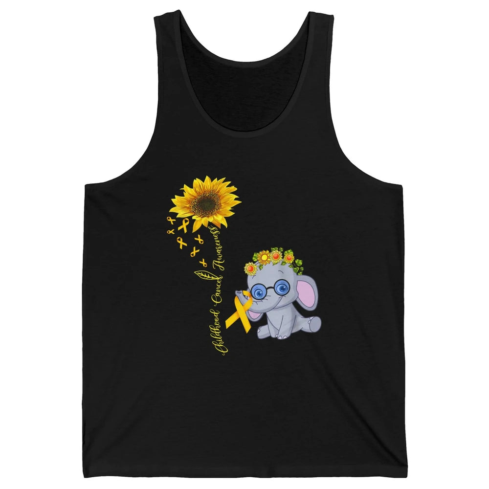 Sunflower Baby Elephant Childhood Cancer Awareness Ribbon Unisex Jersey Tank