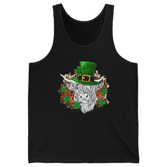 St Patrick's Day Highland Cow With Hat And Clover Shamrock Unisex Jersey Tank